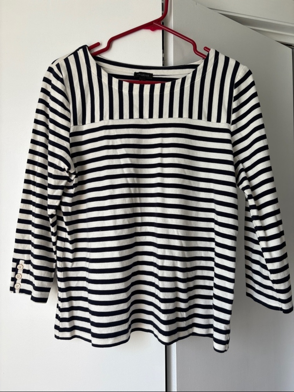 Talbots Navy & White Striped Three-Quarter Sleeve Top
